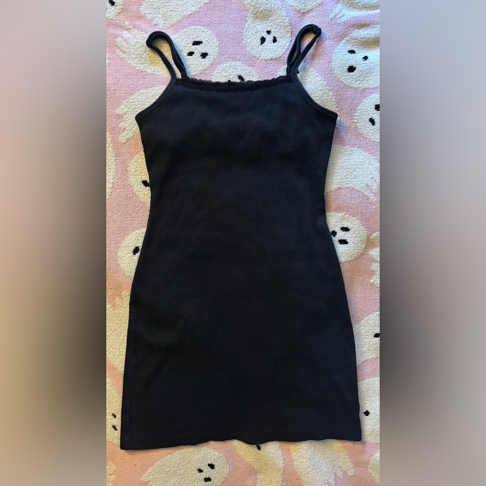 aerie - Black Ribbed Mini Dress W/ Built In Bra